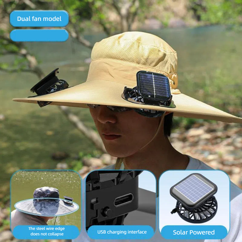 Camper Solar Fan Hat Fishing Hat Men's Outdoor Mountaineering UV Protection Sunshade Fishing Hat with Fan