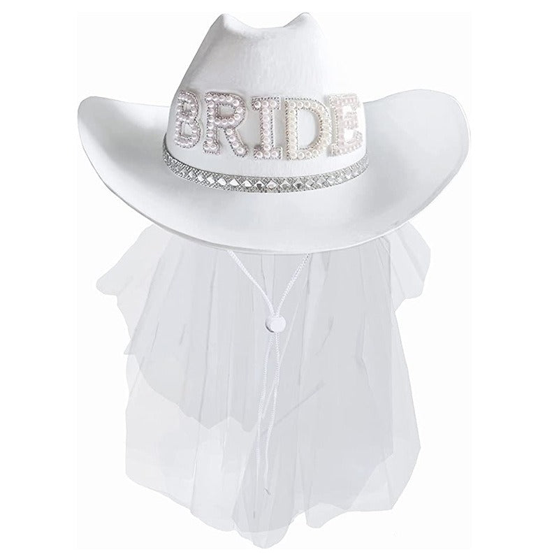 Bride's headdress with diamond inlaid denim hat Western denim hat BRIDE sequin edging headdress denim hat