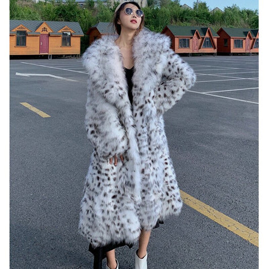 Women's winter imitation fox fur young leopard long knee-length mink coat