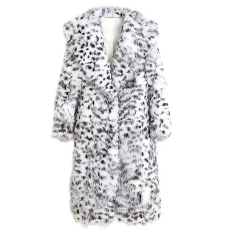 Women's winter imitation fox fur young leopard long knee-length mink coat
