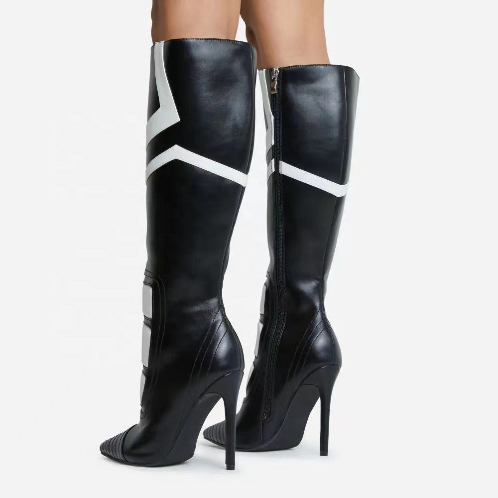 Black and white color scheme, simple and fashionable long boots for women's shoes