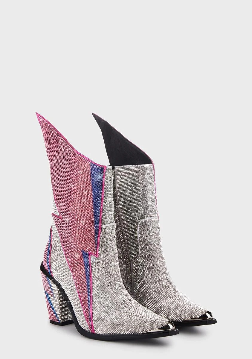 New Women's Rhinestone Flame Ankle Boots Elegant High Heels Western Cowboy Boats Party Dress Designer Shoes Big Size