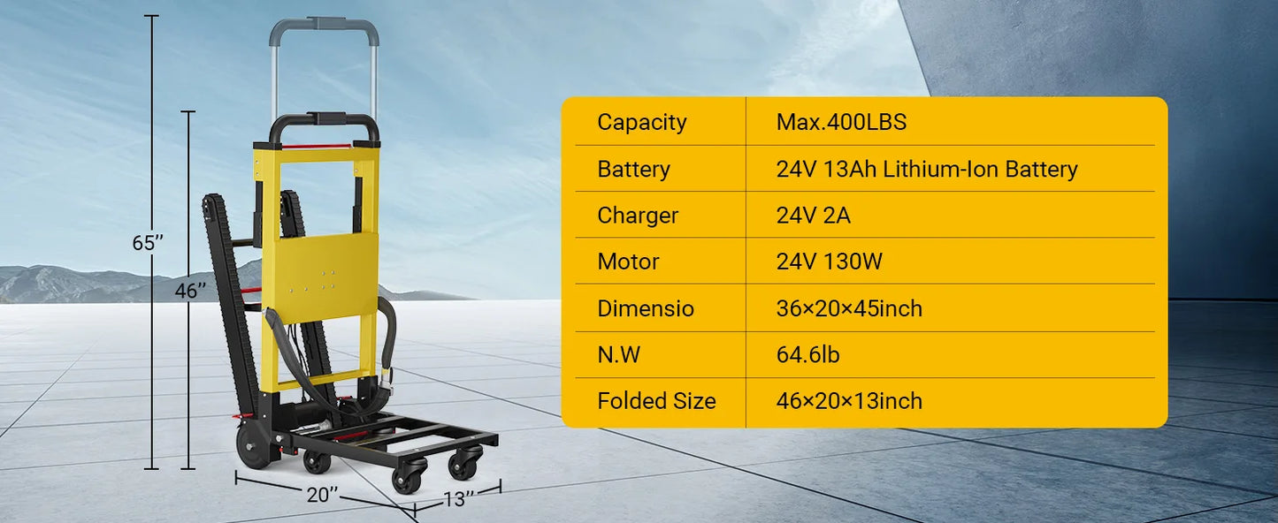 Electric Stair Climbing Hand Dolly Cart for Moving 400lbs Capacity Heavy Duty Folding Stair Climber