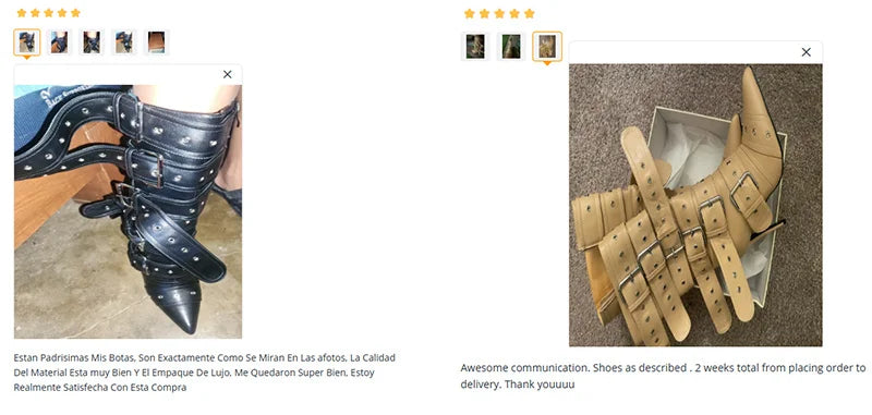 Onlymaker Women Pointed Toe Buckle Strap Mid-Calf Boots  Thin High Heel Lady Zipper Stiletto