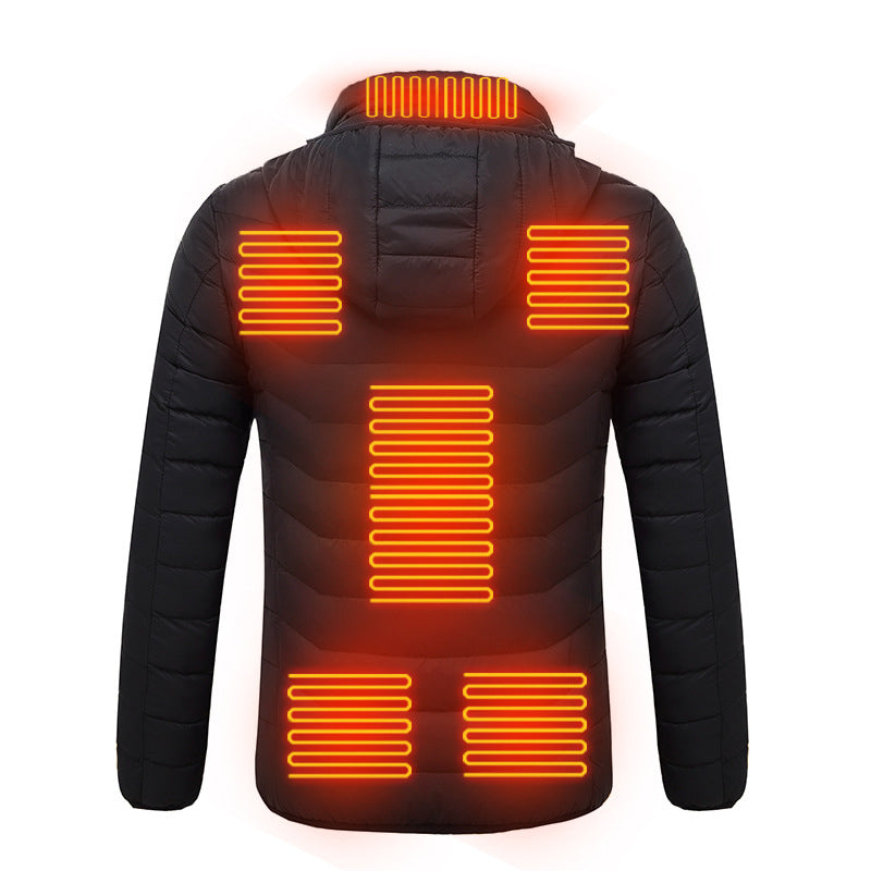 USB Rechargeable Smart Electrical 8 Plate Heating Winter Waterproof Mens Womens Long Sleeve Hoodie Warming Heated Down Jacket