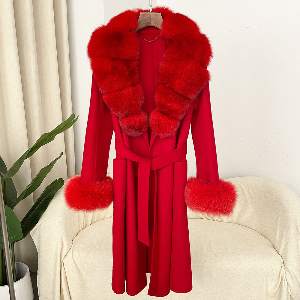 Double sided wavy woolen coat with extended temperament