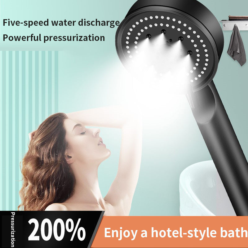 Spray Shower Pressurized Shower Head Matte Black Large Handheld Shower Head Set Five-Speed Multi-Function