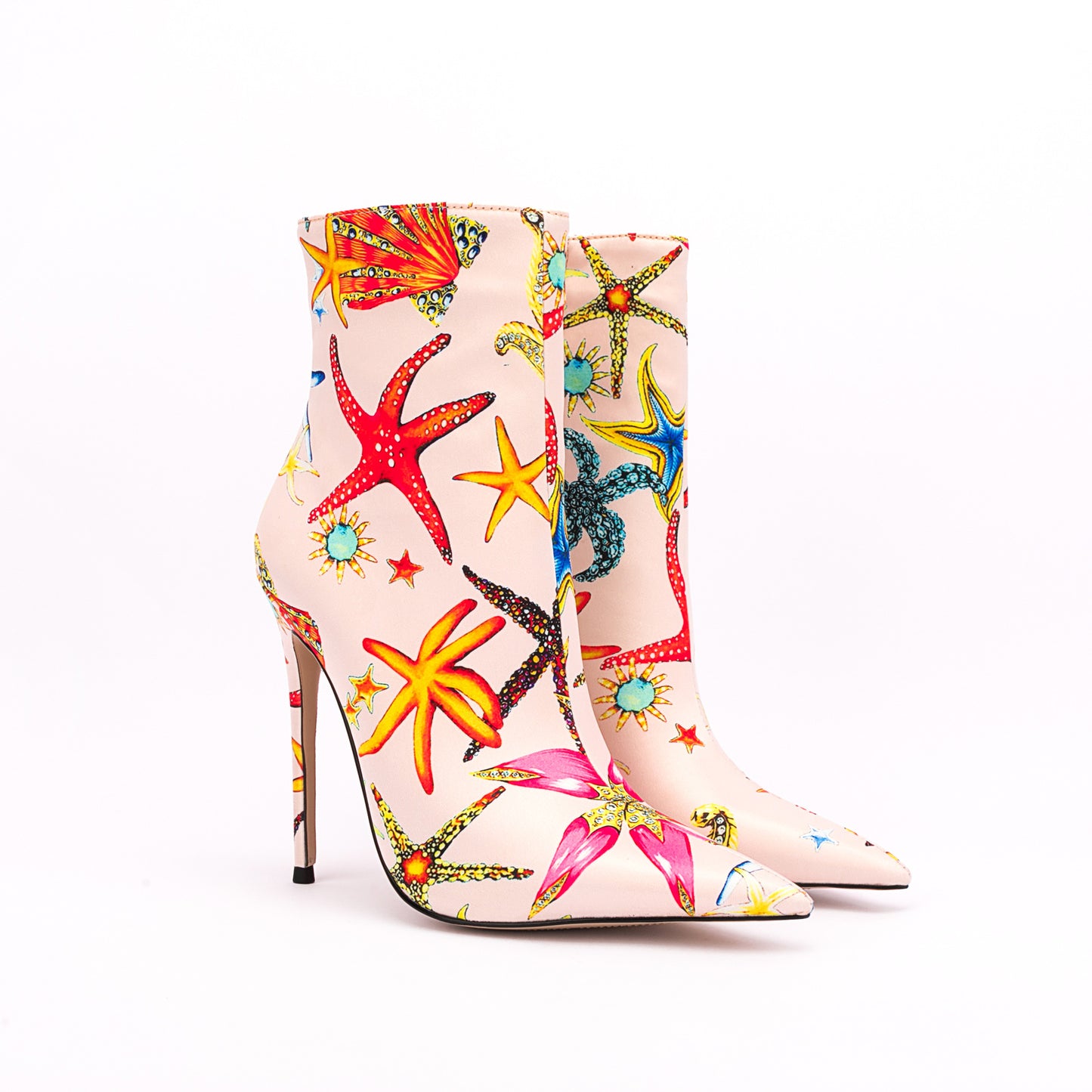 Womens Pointed Toe Printed Mixed Colors Ankle Boots Stilettos High heel Sexy Shoes Plus Big Size