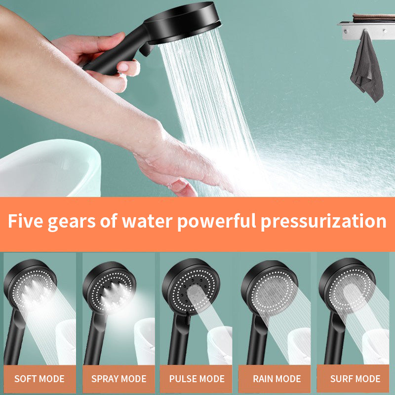 Spray Shower Pressurized Shower Head Matte Black Large Handheld Shower Head Set Five-Speed Multi-Function