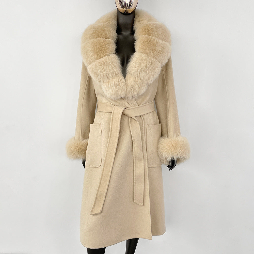 Double sided wavy woolen coat with extended temperament