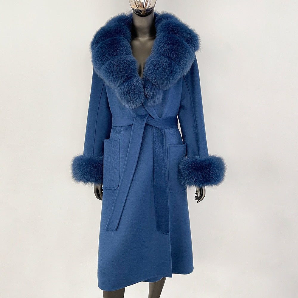 Double sided wavy woolen coat with extended temperament