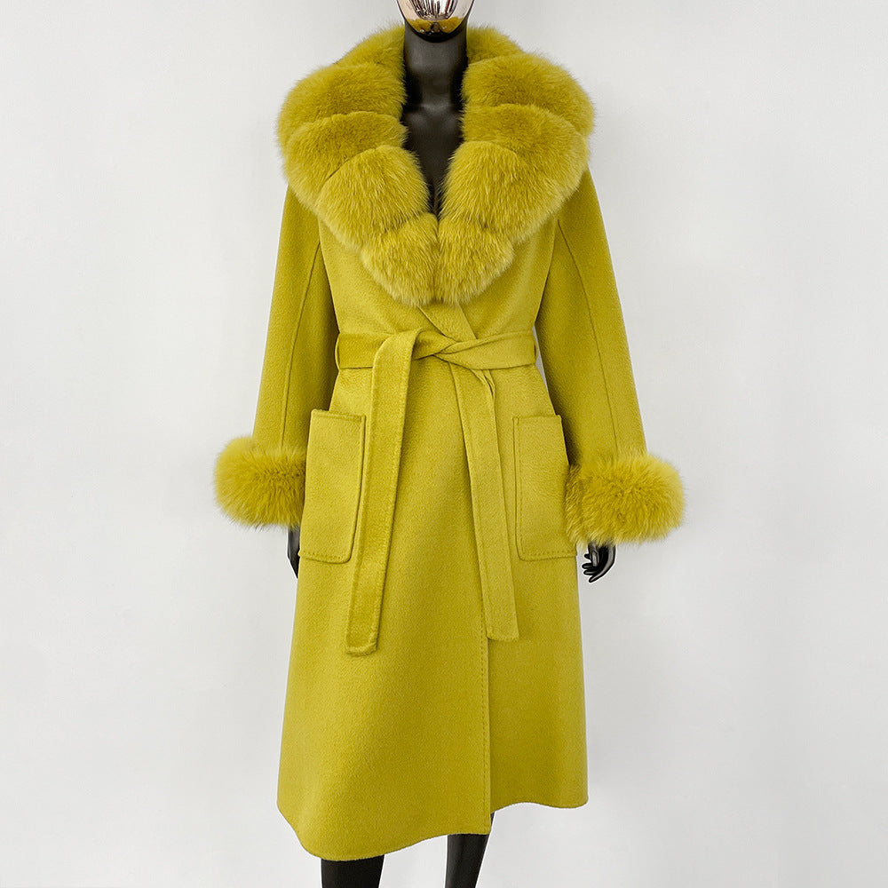 Double sided wavy woolen coat with extended temperament