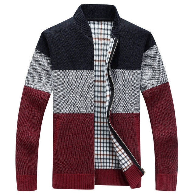 Winter Men's Jackets Thick Cardigan  Autumn Gradient knitted Zipper Coat