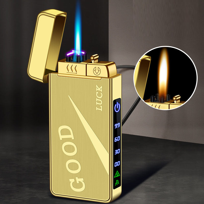 Gas electric triple fire metal windproof inflatable charging lighter personalized and creative trendy gift for boyfriend
