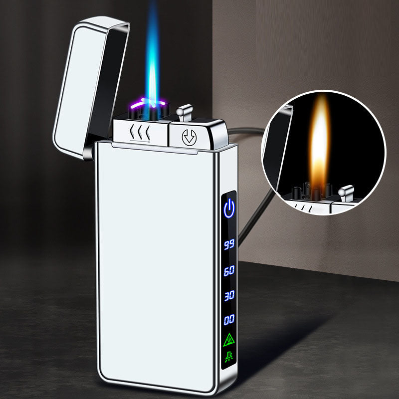 Gas electric triple fire metal windproof inflatable charging lighter personalized and creative trendy gift for boyfriend