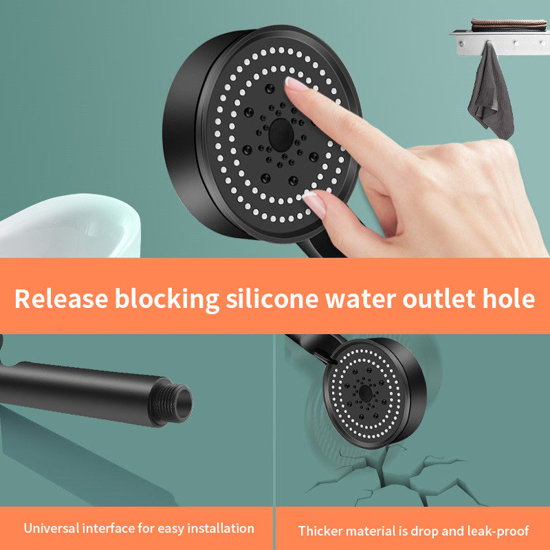 Spray Shower Pressurized Shower Head Matte Black Large Handheld Shower Head Set Five-Speed Multi-Function