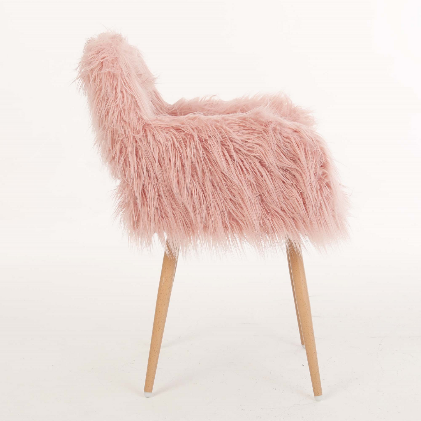 PINK Faux Fur Upholstered Make up chair Side Dining Chair with Metal Leg(PINK+Beech Metal Leg)