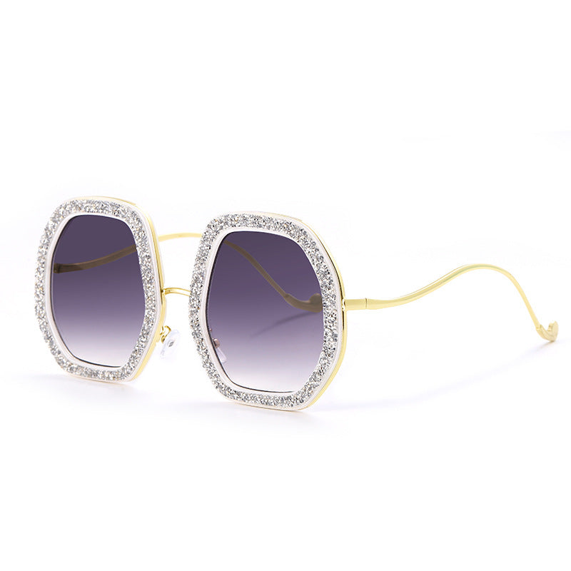 New Large Frame Sunglasses Trendy Fashion Luxury Rhinestone Polygonal Glasses