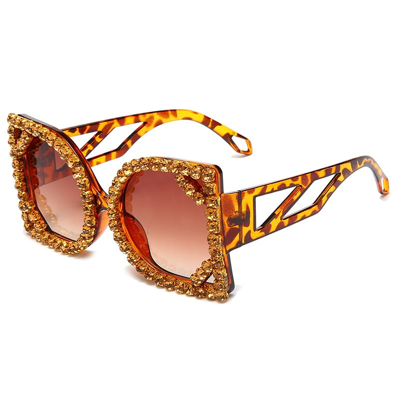 Luxury Diamond-studded Sunglasses Fashion D-shaped Big Frame Sun glasses Female Diamond Gorgeous Sunglass