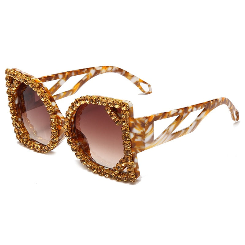 Luxury Diamond-studded Sunglasses Fashion D-shaped Big Frame Sun glasses Female Diamond Gorgeous Sunglass