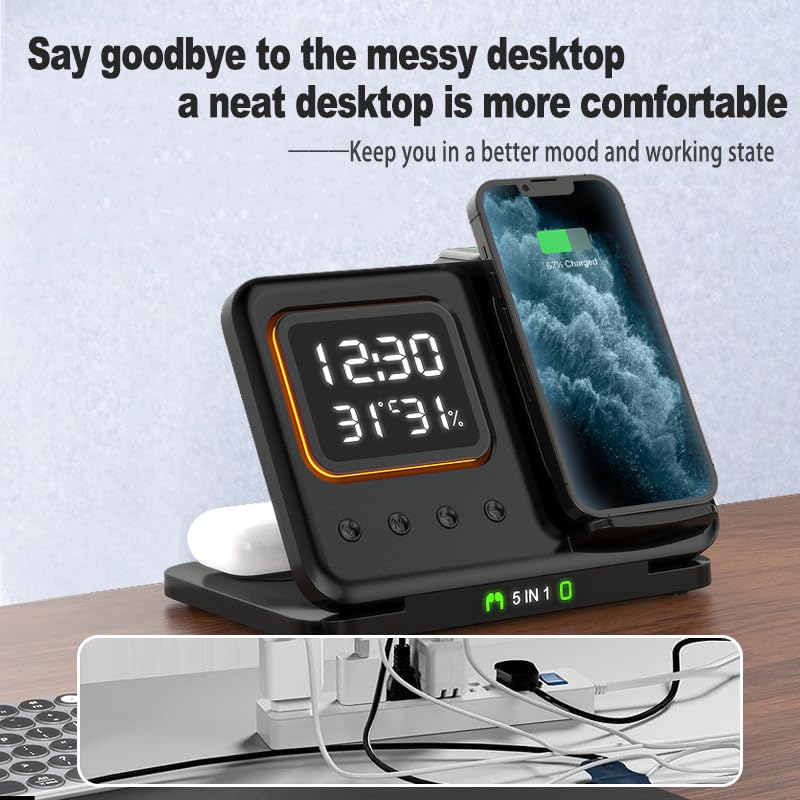 Phone Stand Tabletop 15w Fast Charging 5 in One Universal Wireless Charger Desk Charger for Iphone