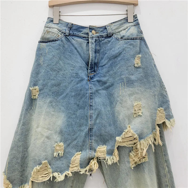 2026 Frayed Denim Skirt Pencil Silhouette Quick Dry Nylon/Cotton Trend