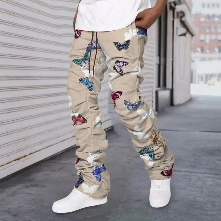 Street Style European and American Large Loose Printed Men's Casual Straight Trousers
