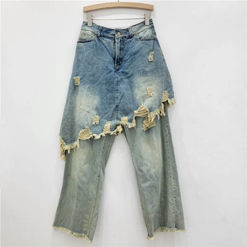 2026 Frayed Denim Skirt Pencil Silhouette Quick Dry Nylon/Cotton Trend