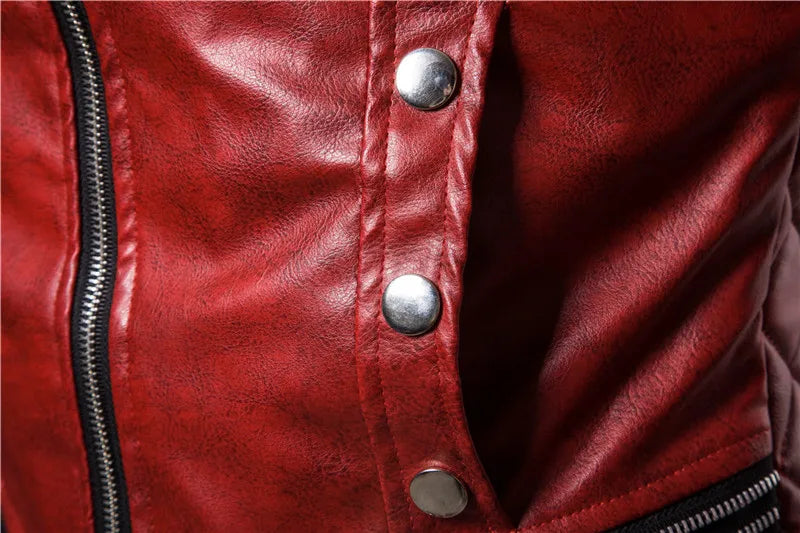 Motorcycle Leather Jacket Men Turn Down Fur Collar Slim Fit Warm PU Bomber Jackets Coats Mens Bikers