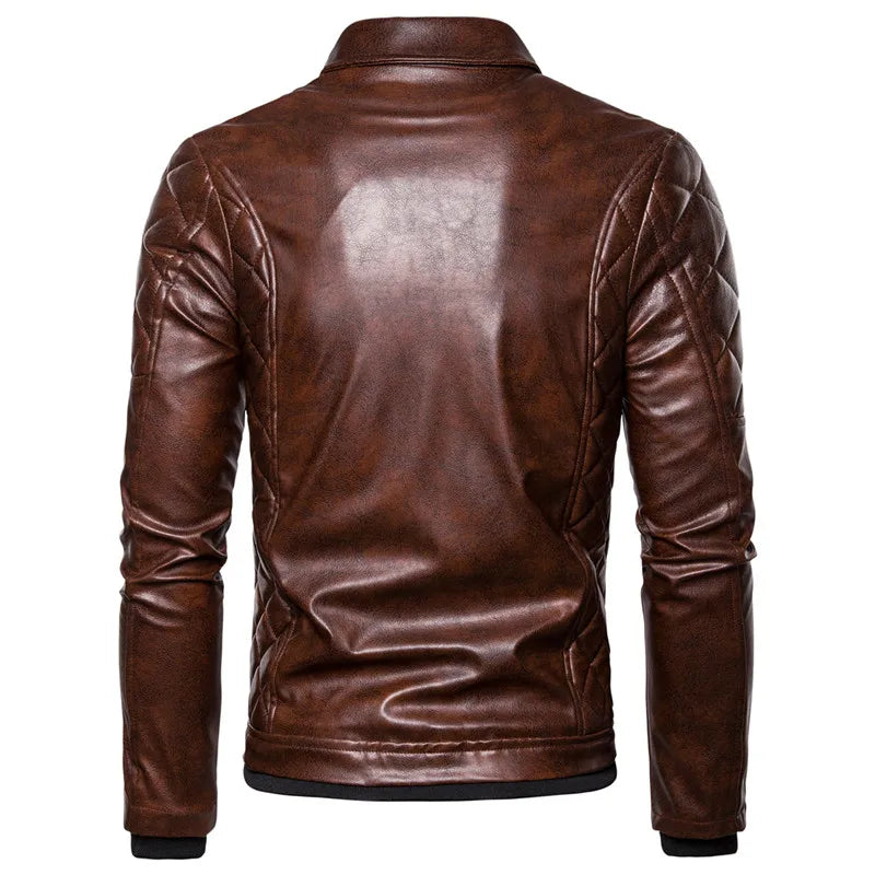 Motorcycle Leather Jacket Men Turn Down Fur Collar Slim Fit Warm PU Bomber Jackets Coats Mens Bikers