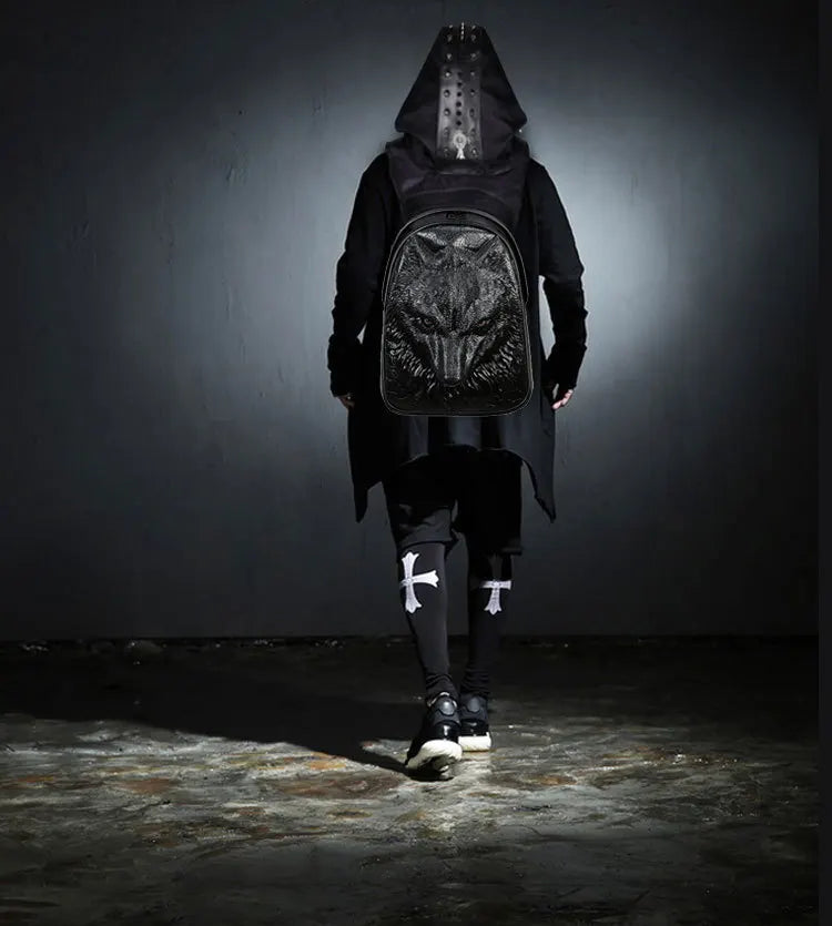 Unisex Waterproof Thicken Leather Backpack - 3D Rivet Embossed, Hooded Design, Spacious Laptop Rucksack for Daily & Travel