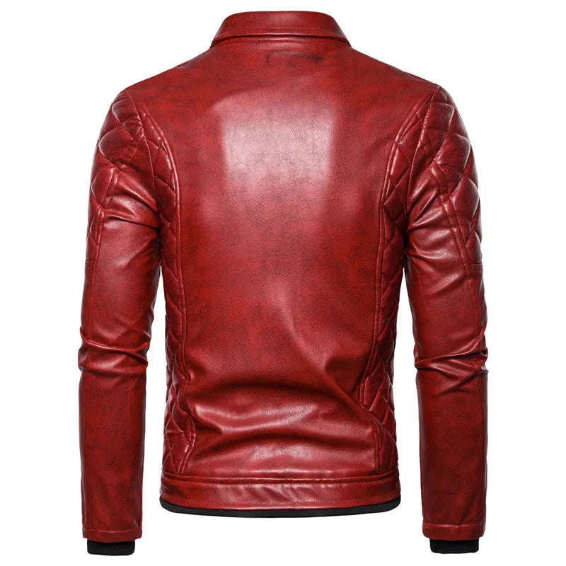 Motorcycle Leather Jacket Men Turn Down Fur Collar Slim Fit Warm PU Bomber Jackets Coats Mens Bikers
