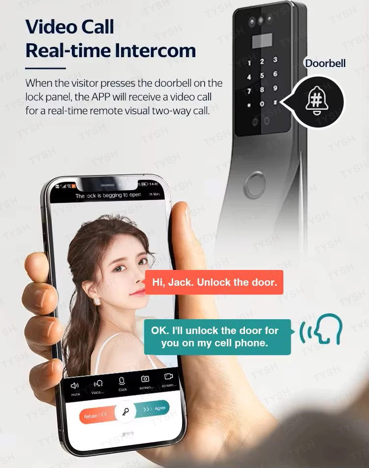 Ai Automatic Electronic smart door Lock Cerradura Inteligente Wifi App Fingerprint, Card &  Face Recognition
