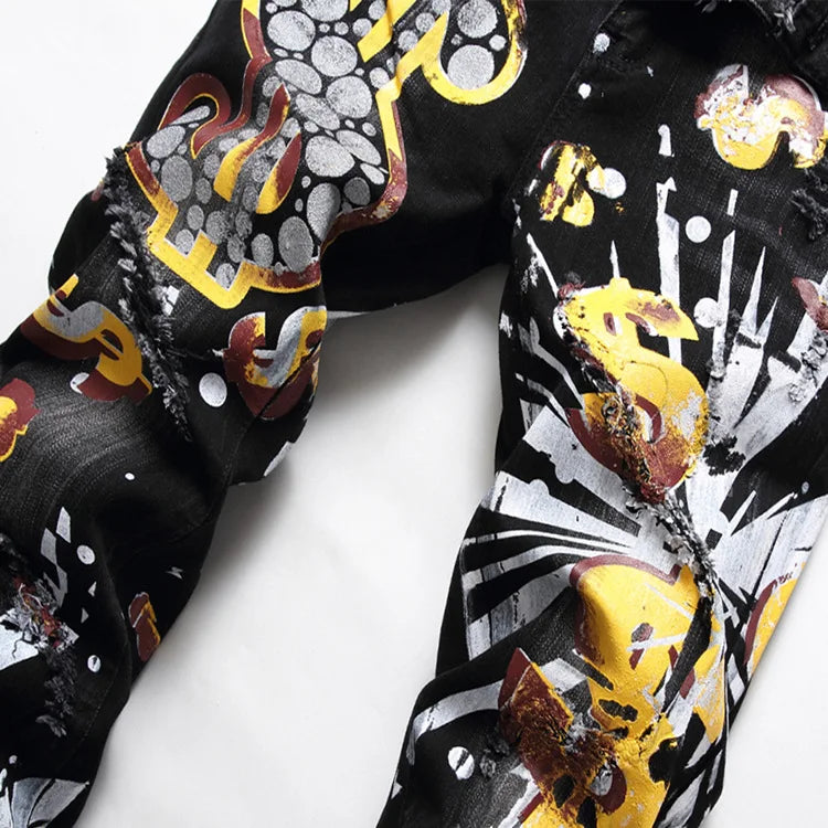 Digital Print Jeans Pant Quality Men's Jeans Fashion  Jeans Ripped Vintage