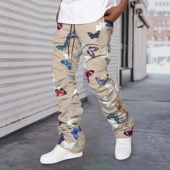 Street Style European and American Large Loose Printed Men's Casual Straight Trousers