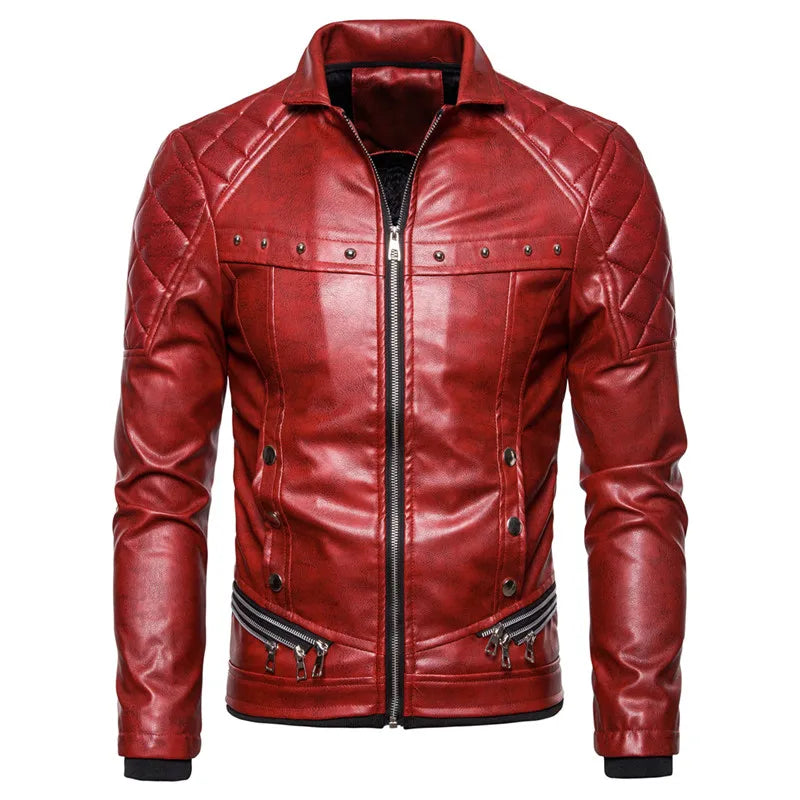 Motorcycle Leather Jacket Men Turn Down Fur Collar Slim Fit Warm PU Bomber Jackets Coats Mens Bikers