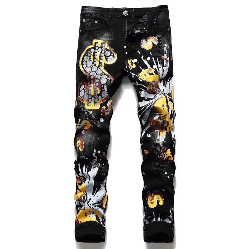Digital Print Jeans Pant Quality Men's Jeans Fashion  Jeans Ripped Vintage