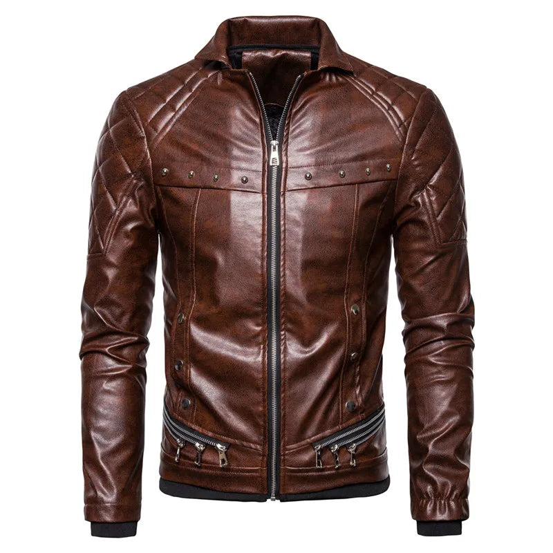 Motorcycle Leather Jacket Men Turn Down Fur Collar Slim Fit Warm PU Bomber Jackets Coats Mens Bikers