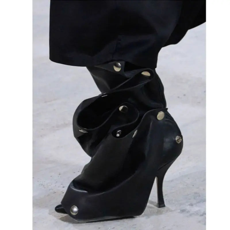 Western Botas Alto 7.5CM Thin Heel Studded Decorated Denim Wide Calf Mujer Boots for Women