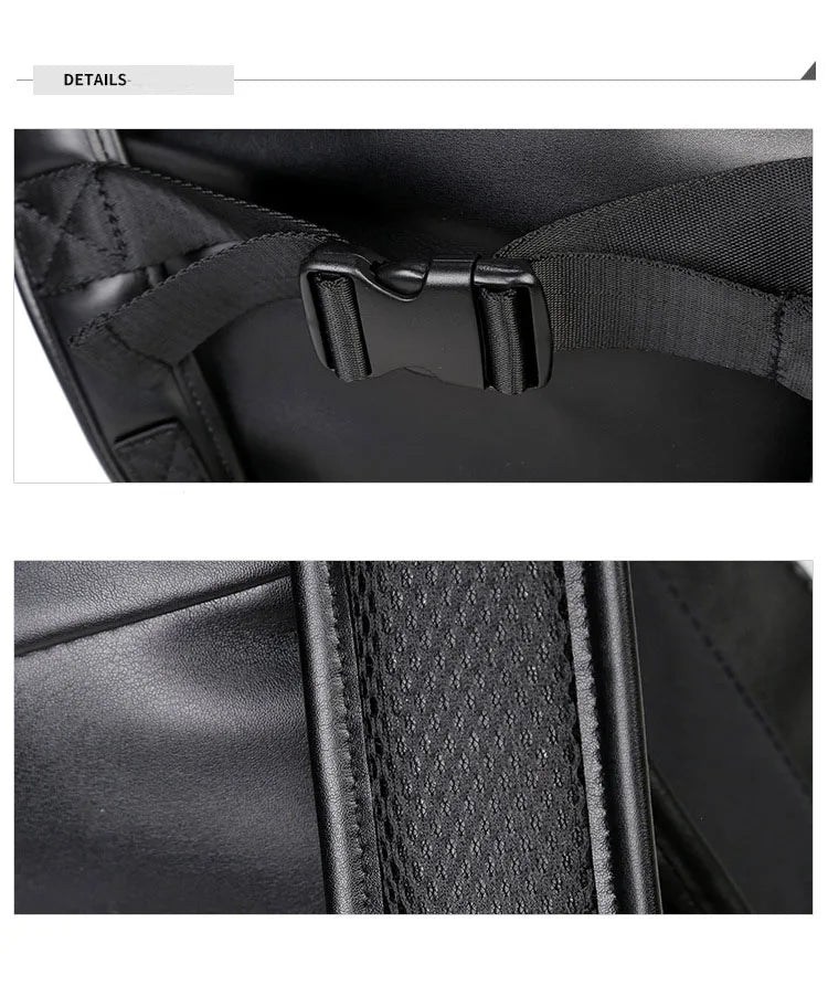 Unisex Waterproof Thicken Leather Backpack - 3D Rivet Embossed, Hooded Design, Spacious Laptop Rucksack for Daily & Travel