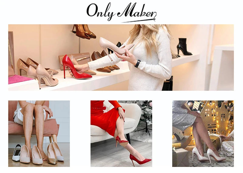 Onlymaker Women Pointed Toe Buckle Strap Mid-Calf Boots  Thin High Heel Lady Zipper Stiletto