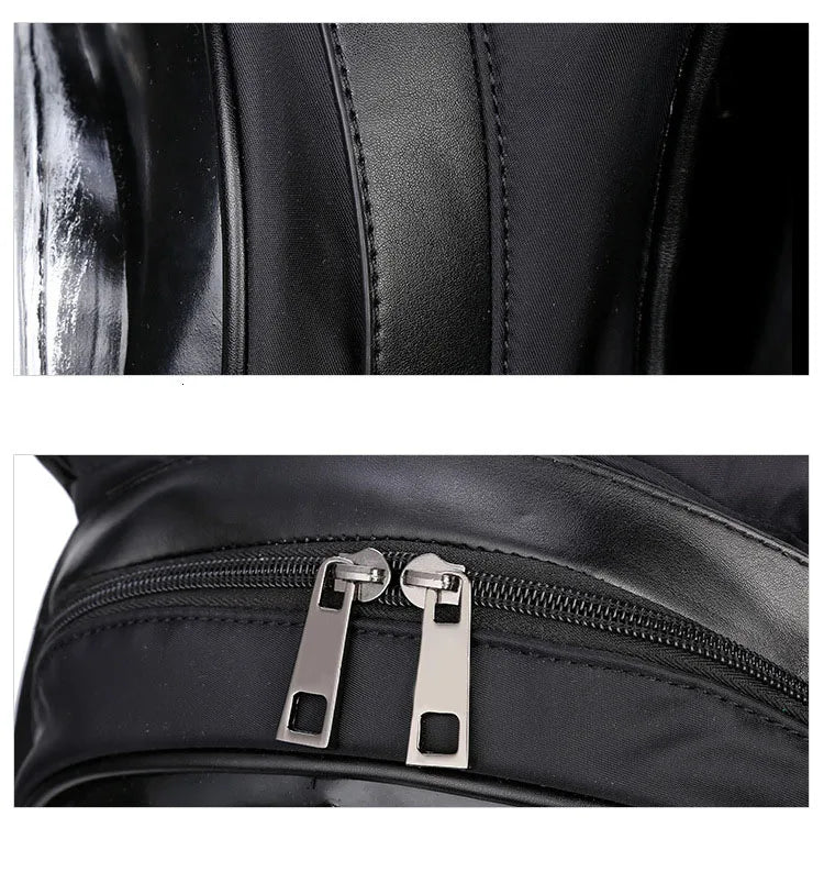 Unisex Waterproof Thicken Leather Backpack - 3D Rivet Embossed, Hooded Design, Spacious Laptop Rucksack for Daily & Travel