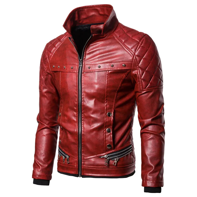 Motorcycle Leather Jacket Men Turn Down Fur Collar Slim Fit Warm PU Bomber Jackets Coats Mens Bikers