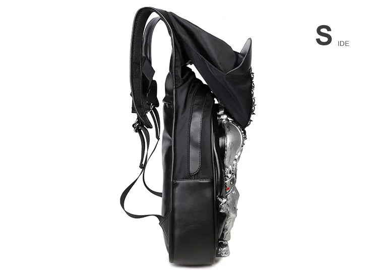 Unisex Waterproof Thicken Leather Backpack - 3D Rivet Embossed, Hooded Design, Spacious Laptop Rucksack for Daily & Travel