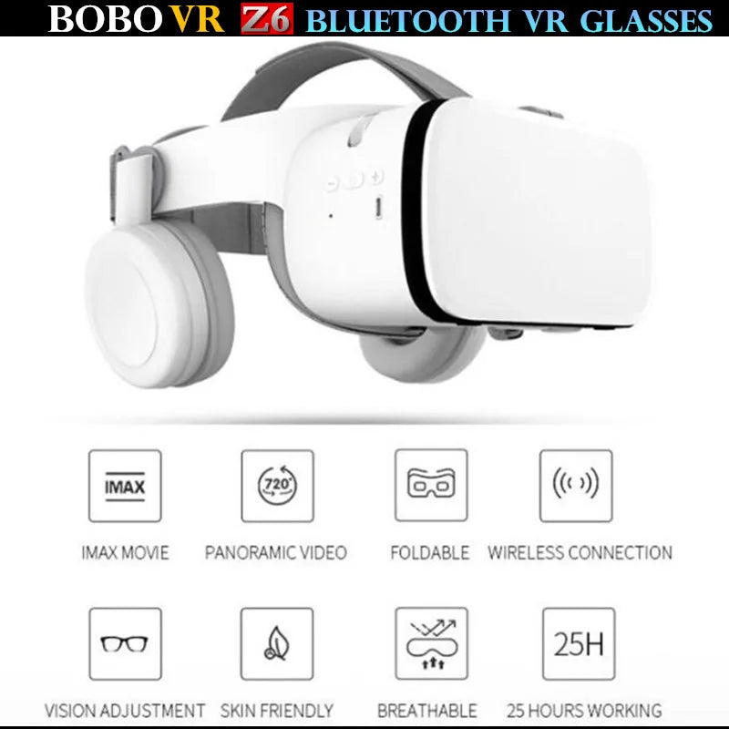 BOBO VR Z6 Bluetooth 3D Glasses Virtual Reality Box Google Stereo Mic Headset Helmet