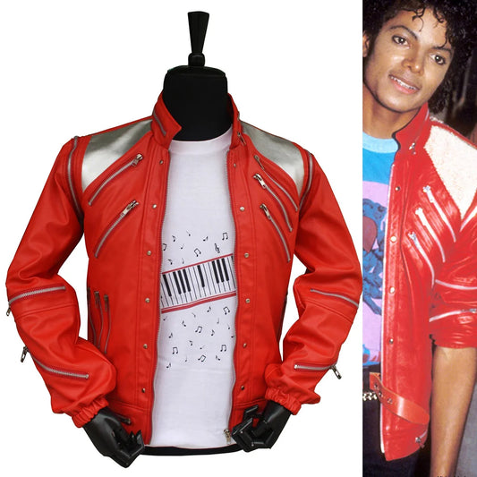 Red Zipper Michael Casual America Fashion Style Jacket Outwear Imitation