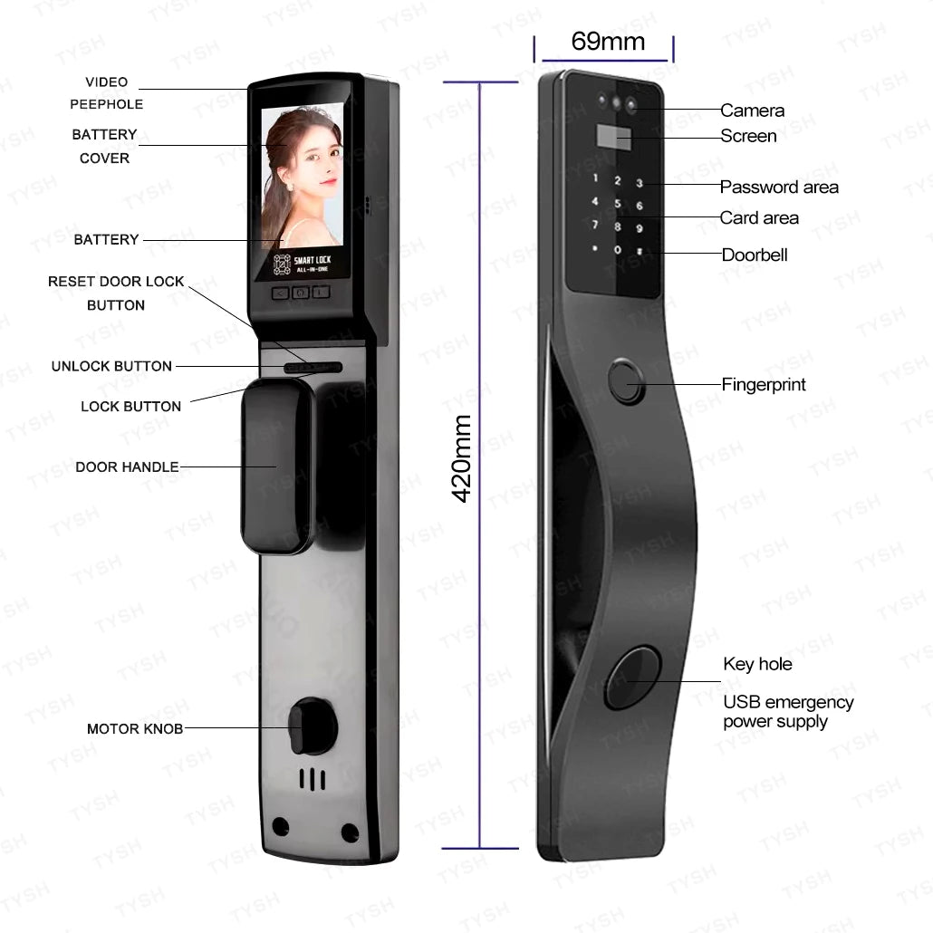 Ai Automatic Electronic smart door Lock Cerradura Inteligente Wifi App Fingerprint, Card &  Face Recognition