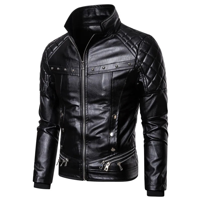 Motorcycle Leather Jacket Men Turn Down Fur Collar Slim Fit Warm PU Bomber Jackets Coats Mens Bikers