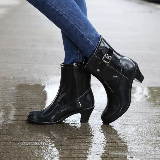 Rain Boots Women Waterproof High Rainboots Slip Glass with Water Boots