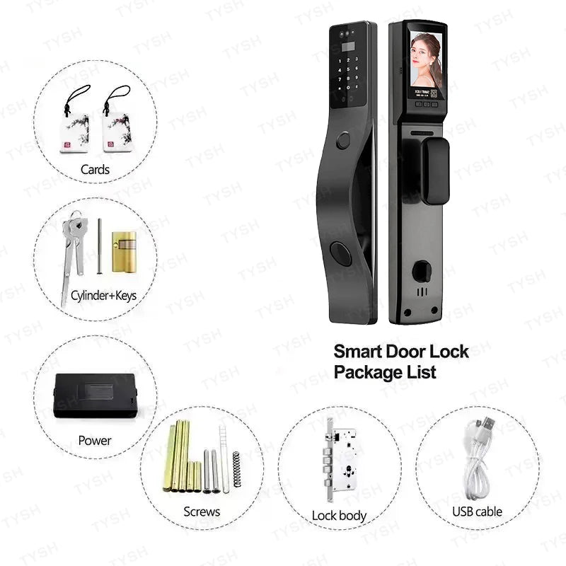 Ai Automatic Electronic smart door Lock Cerradura Inteligente Wifi App Fingerprint, Card &  Face Recognition